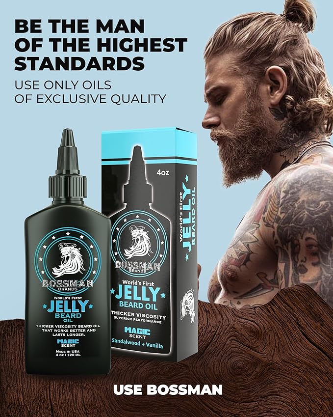 Bossman Jelly Beard Oil for Men (4 oz, Magic Scent) – Softens, Moisturizes & Conditions with Natural Ingredients