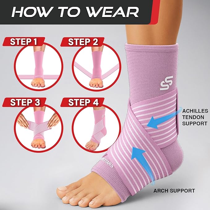 Sleeve Stars Ankle Brace for Women & Men, Ankle Wrap for Sprained Ankle, Compression Sleeve for Plantar Fasciitis Relief, Easy Customizable Support: w/Removable Strap (Single/L:12"-13"/Baby Pink)