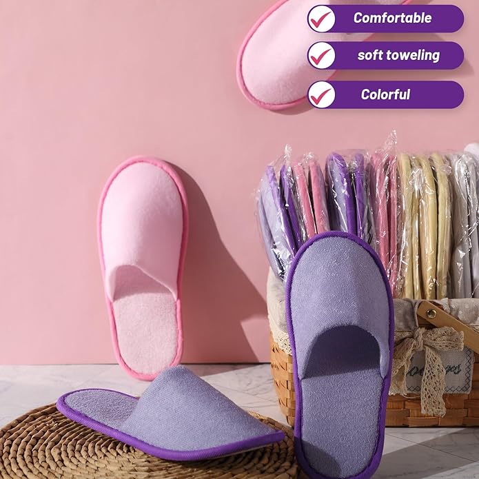 Geyoga 24 Pairs Disposable Slippers for Guests Bulk 2 Size Cotton Soft Spa Hotel House Slippers for Women Men Wedding Party Shoeless Home Indoor Travel