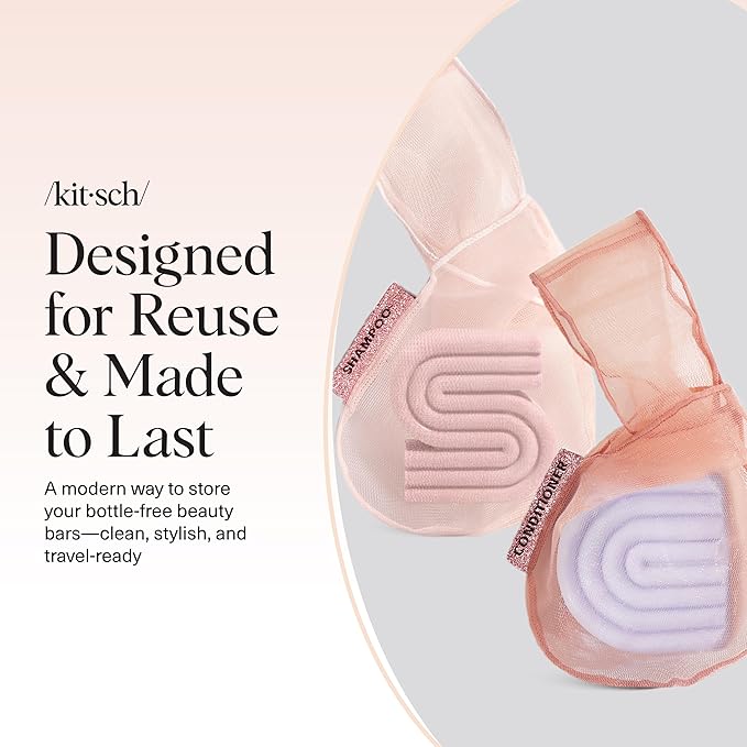 Kitsch Bar Soap Saver Bag – Patented Mesh Bag Soap Holder for Shampoo and Conditioner Bars - Extends Use & Prevents Soggy Mess - Recycled Mesh Beauty Pouch, Eco-Friendly - 2pc Set, Blush & Terracotta