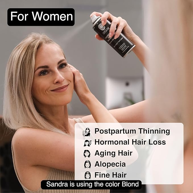 Mane Hair Thickening Spray & Root Touch Up, Instantly Thicker Hair for Men & Women, Fill in Hairlines and Hide Thinning and Fine Patches - Light Blond, 12 Colors (6.76 oz / 200 ml)