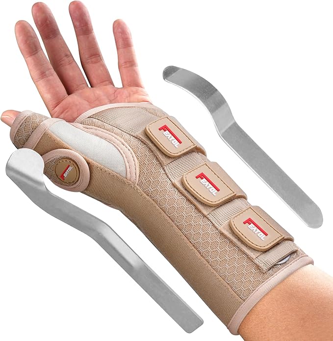 FEATOL Carpal Tunnel Wrist Brace Night Support, Thumb Spica Splint Left Hand for De Quervains Tenosynovitis, Tendonitis, Wrist Brace With Thumb Support-Small/Medium-Women & Men, Beige