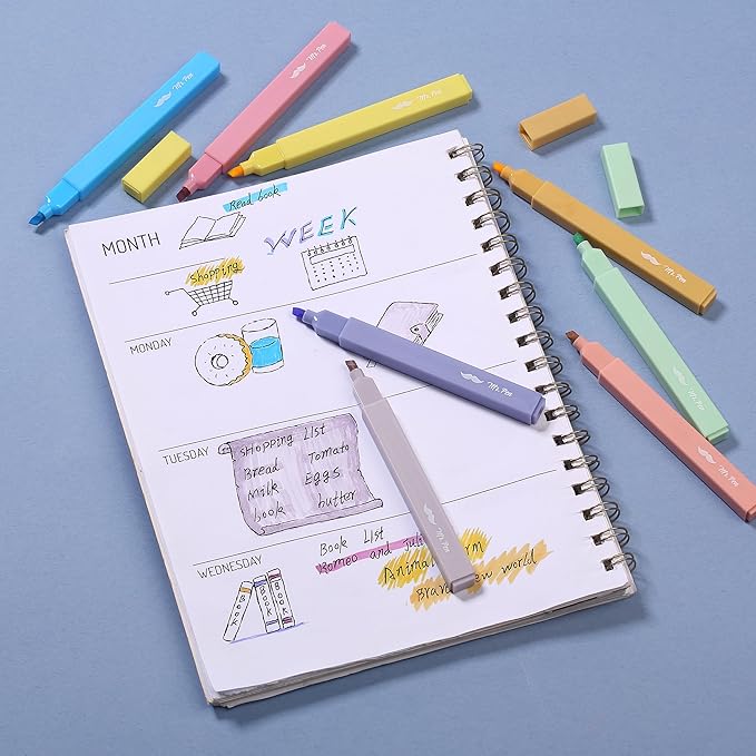 Mr. Pen Aesthetic Highlighters, 8 pcs, Chisel Tip, Assorted Colors, No Bleed Bible Highlighters