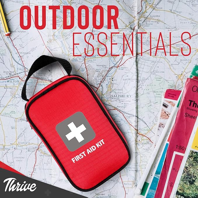 Thrive Compact Waterproof Car First Aid Kit - Durable Rip-Stop Nylon Hiking Supplies, First Aid Safety Kit Includes Bandages & Wipes, 100-Piece Bag