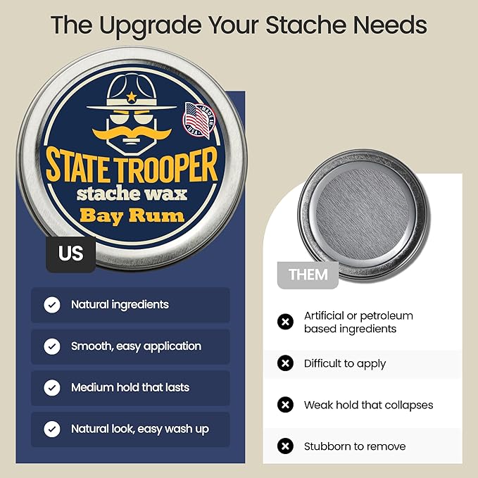 Mustache Wax - Medium Hold - Bay Rum Scent - Two Ounce Tin