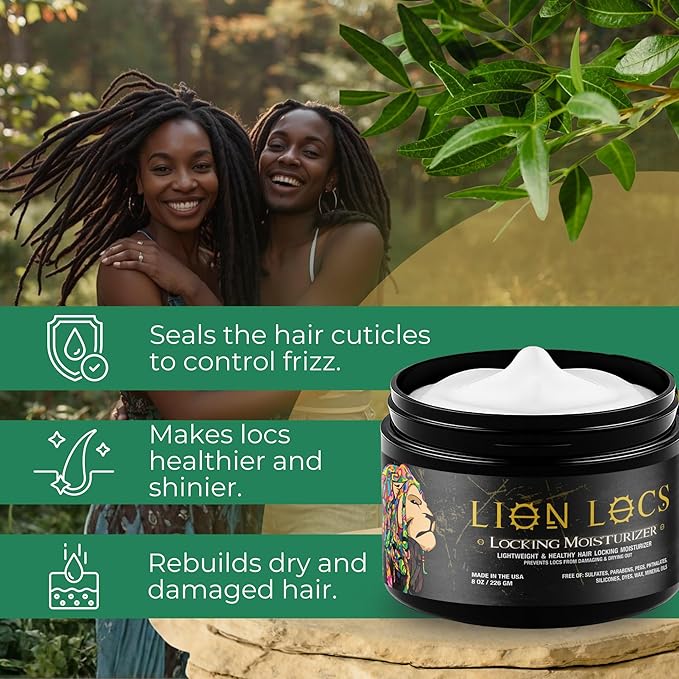 Beard Gains Lion Locs Hair Locking Dreads Moisturizer for Dreadlocks, Microlocs, Braids, Fauxlocs, Twistlocks, or Sisterlocks | - Large Container Residue and Build-Up Free (8oz)