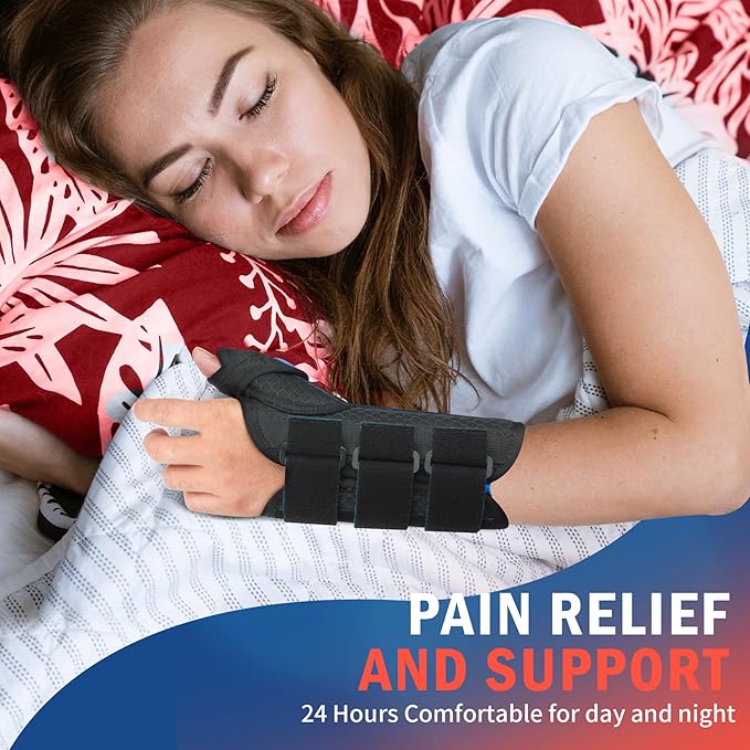 FEATOL Carpal Tunnel Wrist Brace Night Support, Thumb Spica Splint Left Hand for De Quervains Tenosynovitis, Tendonitis, Wrist Brace With Thumb Support-Large/XLarge-Women & Men, Black