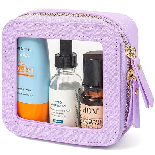 LETGO Clear Makeup Bags, TSA Approved Toiletry Bag with Zipper, Mini Clear Makeup Organizer Fit Carry-on Travel Essentials,Clear Cosmetic Bags for Women Men (0-Mini-Purple)