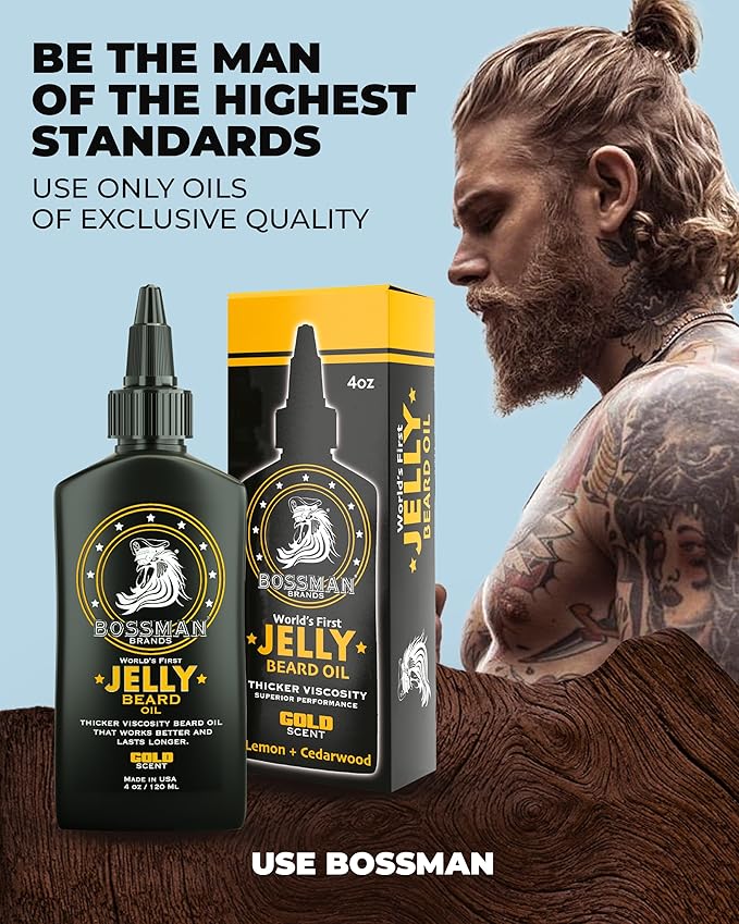 Bossman Jelly Beard Oil for Men - 3 Pack (12 oz in Total, Gold Scent) – Softens, Moisturizes & Conditions with Natural Ingredients
