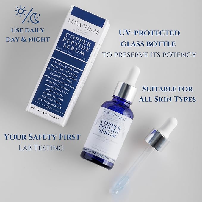 Copper Peptides Serum for Face, 2% Copper Peptide with 4% Epidermal Growth Factor (EGF Serum), Niacinamide, Ceramides, Squalane & Hyaluronic Acid, Multi Peptide, Collagen Peptide Complex, 1 fl oz