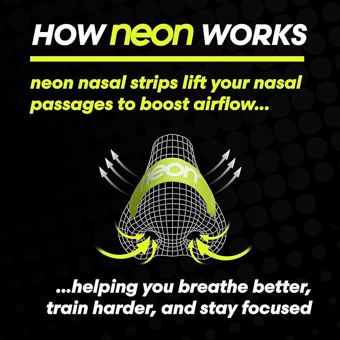 Nasal Strips (60 Count) - Oil & Sweat Resistant Adhesive - Athletic Nasal Strips for Sport & Nose Strips for Snoring & Sleeping - Nose Strips for Breathing (NEON Green Color)
