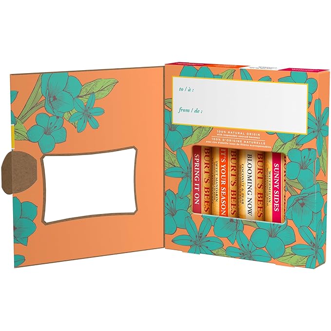 Burt's Bees Gifts Ideas - Just Picked Lip Balm Set, Pomegranate, Watermelon, Sweet Mandarin, Coconut & Pear, Natural Origin Lip Treatment, 4 Tubes, 0.15 oz.
