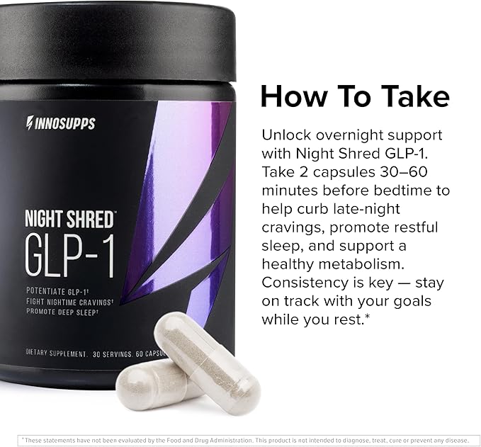 InnoSupps Night Shred™ GLP-1 | Nighttime Metabolic + Sleep Support* | Akkermansia + Ashwagandha | 60 Capsules. 30 Servings.