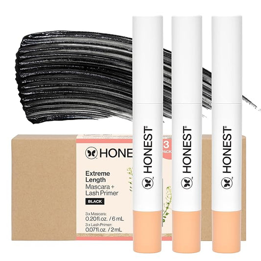Honest Beauty 2-in-1 Extreme Length Mascara, Lash Primer, 3-Pack, Cruelty-Free, Safe for Sensitive Eyes, 0.27 fl oz each (pack of 3)
