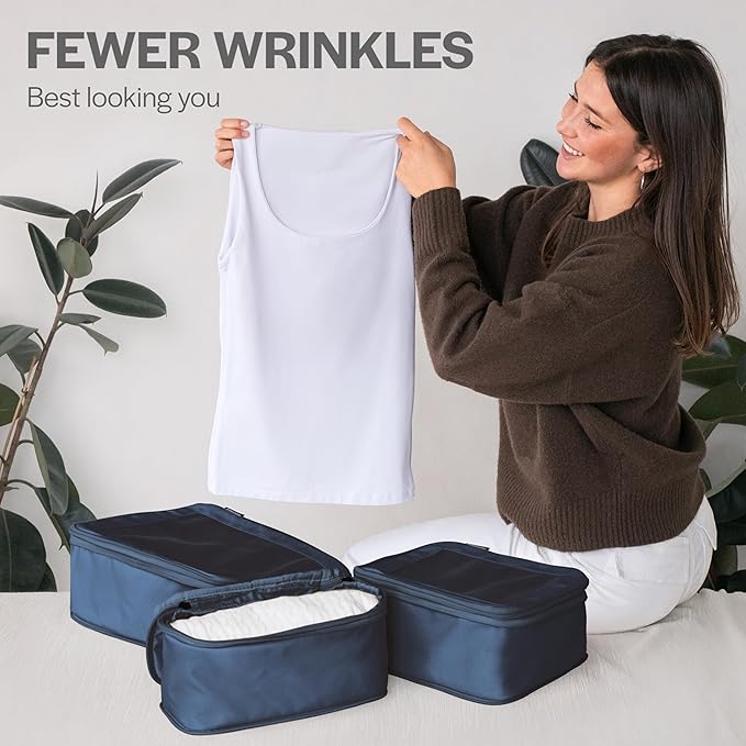 Aerotrunk Compression Packing Cubes for Travel - Luggage Organizer Bags - Double Zipper Packing Cubes for Suitcases (2-Pack, Dark Blue)