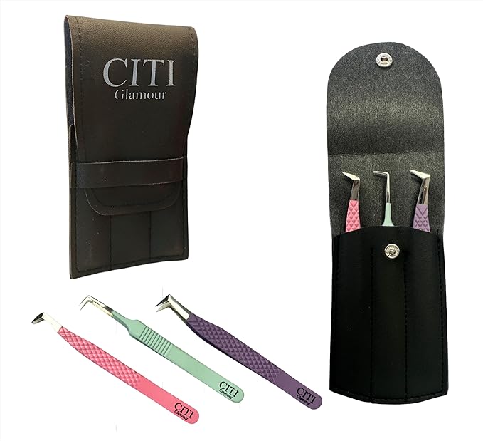 Lash Tweezers For Eyelash Extension Pack of 3 Volume,90 Degree,Boot Volume with Precision Fiber Tip in pastel shade with Diamond Grip (Pack of 3 - Pastel Colors)