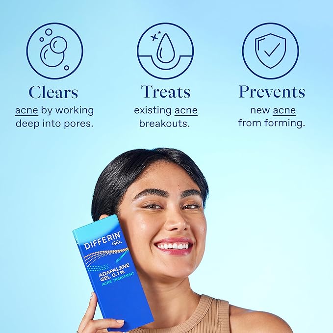 Differin Acne Treatment Gel, 60 Day Supply, Retinoid Treatment for Face with 0.1% Adapalene, Gentle Skin Care for Acne Prone Sensitive Skin, 15g Tube (Pack of 2) (Packaging May Vary)
