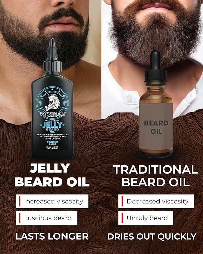 Bossman Jelly Beard Oil for Men (4 oz, Magic Scent) – Softens, Moisturizes & Conditions with Natural Ingredients