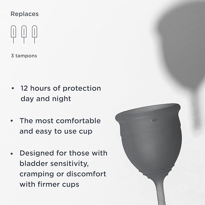Saalt Soft Menstrual Cup – Reusable Period Cup – Made for Comfortable, Leak-Free Protection Up to 12 Hours – BPA & Latex Free – Includes Cup & Carry Bag (Small, Grey)