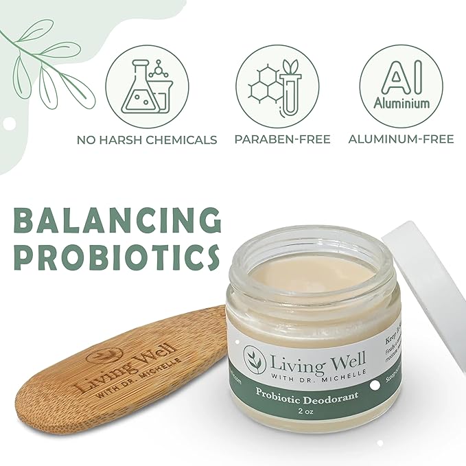 Living Well with Dr. Michelle Probiotic Whole Body Deodorant Cream | Unscented, Aluminum-Free & Paraben-Free | Natural Deodorant for Sensitive Skin, Underarms & Beyond