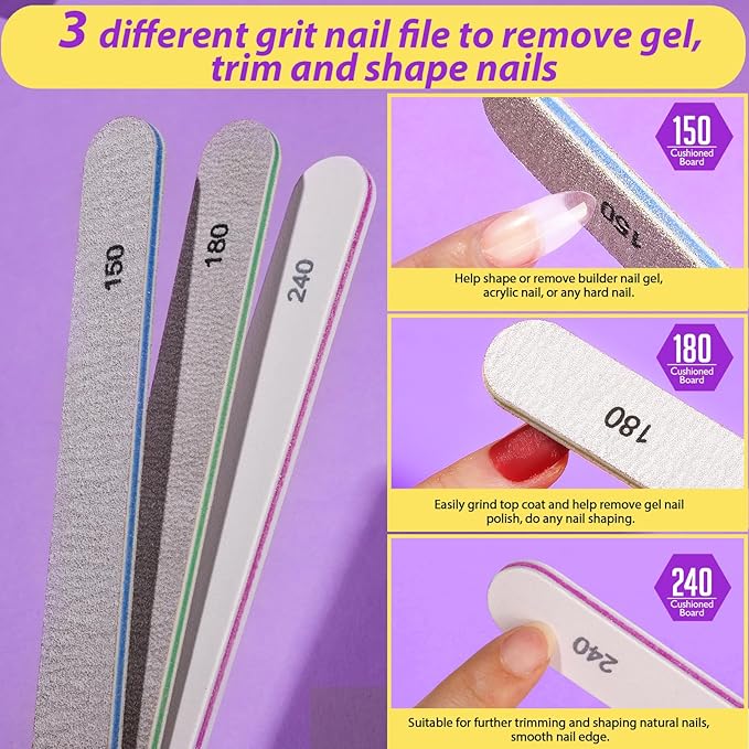 Teenitor Nail Buffer and Shine Kit, 12pcs Nail Files 100/180 Emery Boards for Natural Nails, Finger Nail File and Buffer Set for Nails, Nail Filer 240 Grit Nail File Buffing Block for Women