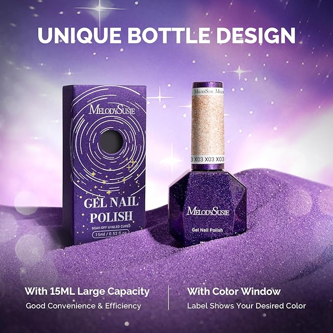 MelodySusie Galaliver Nude Pink Glitter Gel Nail Polish, 15ML Sparkly Pink Shimmer Gel Polish Soak Off UV LED Cured Long Lasting Gift for Women DIY Nail Design Nail Art Manicure X03