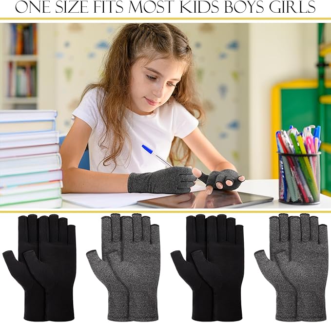 Panitay 4 Pairs Kids Compression Gloves Fingerless Arthritis Gloves Kids Compression Hand Cover for Boys Girls Carpal Tunnel
