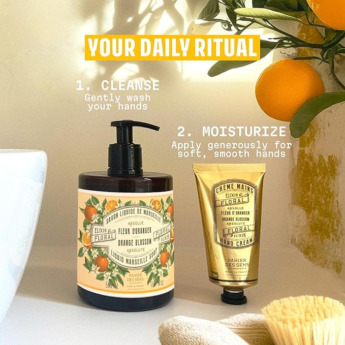 Panier des Sens Orange Blossom Hand Cream with Olive Oil - Nourishing Hand Cream for Dry Cracked Hands 97% Natural Ingredients - Dermatologically Tested Hand Lotion for Woman Made in France, 2.5 fl oz