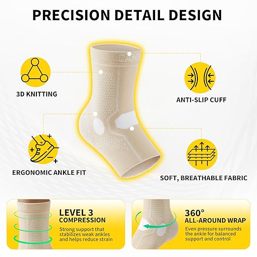 CAMBIVO 1 Pair Ankle Braces for Men and Women, Ankle Compression Socks for Foot Pain, Daily Wear, Fitness, Working, Achilles Tendonitis Relief Ankle Sleeve (Beige, Large)