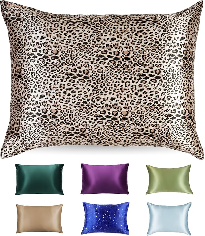 Blissy Silk Pillowcase - 100% Pure Mulberry Silk - 22 Momme 6A High-Grade Fibers - Silk Pillow Cover for Hair & Skin - Regular, Queen & King (Leopard, King)
