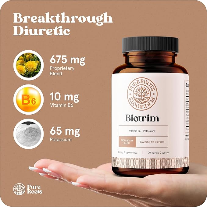 Caffeine-Free Water Pills for Swollen Legs and Feet - Contains The Best Natural Diuretics for Water Retention in Legs and Feet - Biotrim Helps Reduce Your Swollen Feet and Legs (with Dandelion Root)
