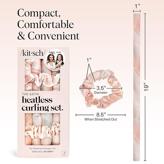 Kitsch Satin Heatless Curling Set – Heatless Curls Overnight with 34" Hair Curler & 2 Satin Scrunchies – Comfortable Hair Curlers to Sleep In for Frizz-Free, No Heat Damage Styling - Sunset Tie Dye