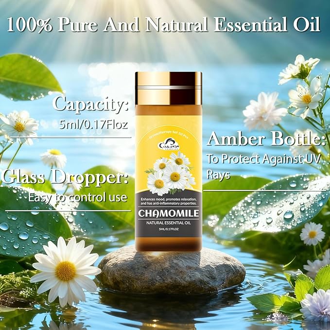 Essential Oil Set, 32 Pcs Fragrance Aromatherapy Oils for Skin, Diffusers, Home Care, Humidifier Laundry, Candle Making - Tea Tree, Sandalwood, Lavender, Vanilla, Eucalyptus and More(5mL)