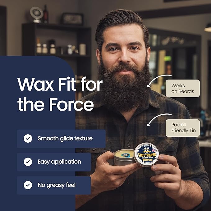 Medium Hold Mustache Wax with Beeswax, Coconut Oil & Lanolin – Natural Moustache Grooming & Styling Wax with Citrus Scent - Nourishing Mustache Conditioner & Sculpting Wax