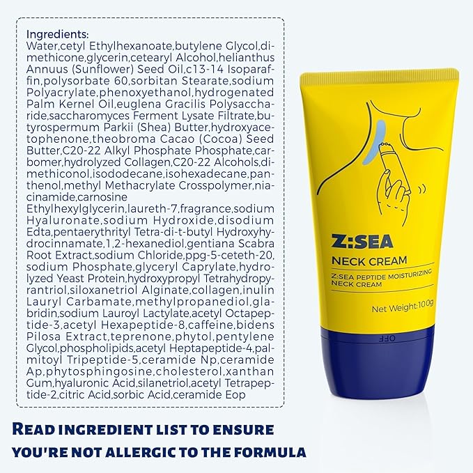 Z:SEA Neck Firming Cream with Roller, Anti-Aging Neck & Chest Cream with Multi Peptide + Collagen + Hyaluronic Acid + Ceramide, Pro-Xylane, Panthenol, Smooths Wrinkles & Fine Lines