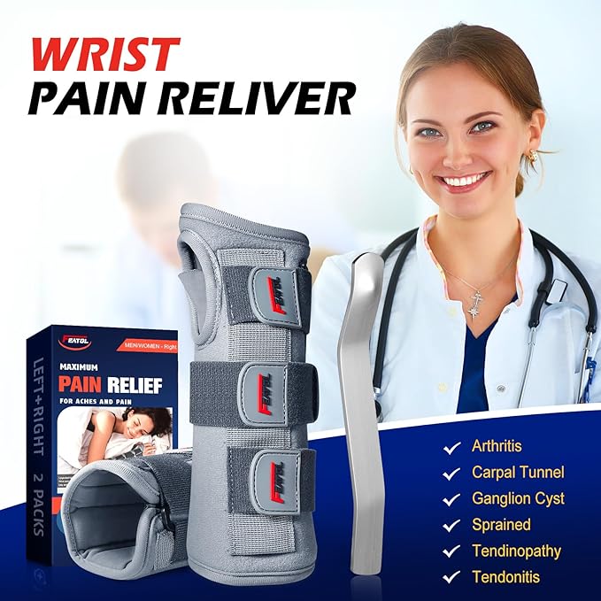FEATOL Wrist Brace Splint Carpal Tunnel for Women Men, Night Wrist Sleep Support Brace, Right Hand, Medium/Large, Pain Relief for Sprain, Arthritis, Tendonitis