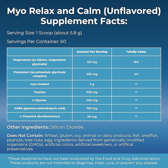 MYOXCIENCE Myo Relax & Calm | Myo-Inositol, L-Theanine, Taurine, Magnesium & GABA | Supports Sleep, Neurotransmitter & Hormone Support (Unflavored) (60 Servings)