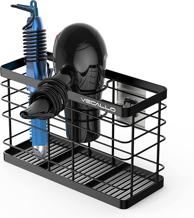 Hair Dryer Holder - Hair Tool Organizer Wall Mount/Adhesive Blow Dryer Holder/Curling iron holder Cabinet Door Bathroom Organizer for Hair Dryer, Curling Wands, Hair Straighteners Black