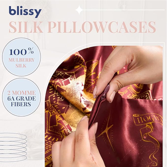 Blissy Silk Pillowcase - 100% Pure Mulberry Silk - 22 Momme 6A High-Grade Fibers - Silk Pillow Cover for Hair & Skin - Regular, Queen & King (Harry Potter - Marauder's Map, King)