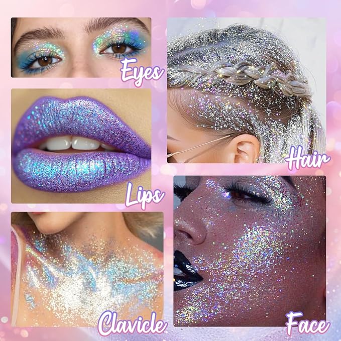 CAHOTO Aurora Rolling Glitter for Face Body & Hair, Sparkling Holographic Chunky Shimmer, Roll-on Sequins for Singer Concert Rave Festival Halloween Party Carnival, 1.35fl.oz