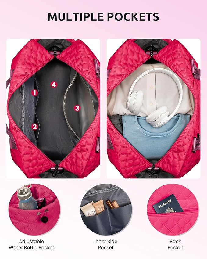 Personalized Women's Initial Travel Bag with Shoe Compartment, Hot Pink, K