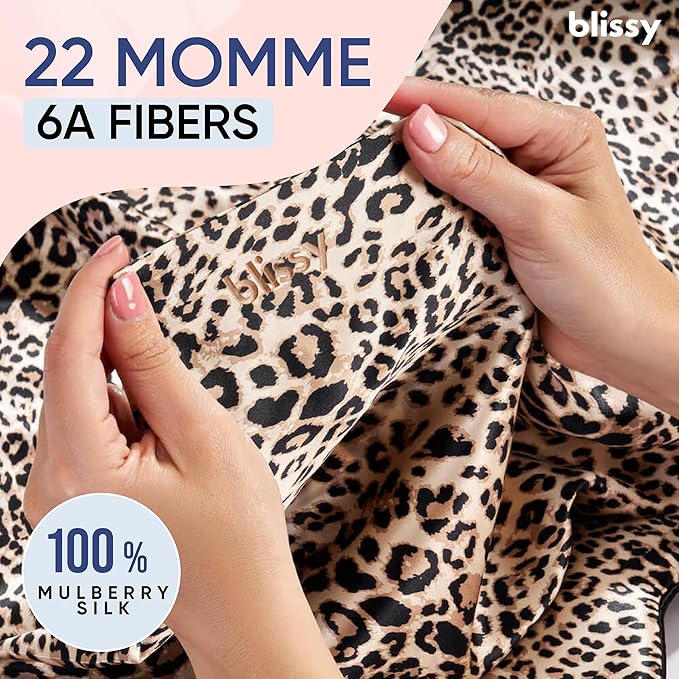 Blissy Silk Pillowcase - 100% Pure Mulberry Silk - 22 Momme 6A High-Grade Fibers - Silk Pillow Cover for Hair & Skin - Regular, Queen & King (Leopard, King)