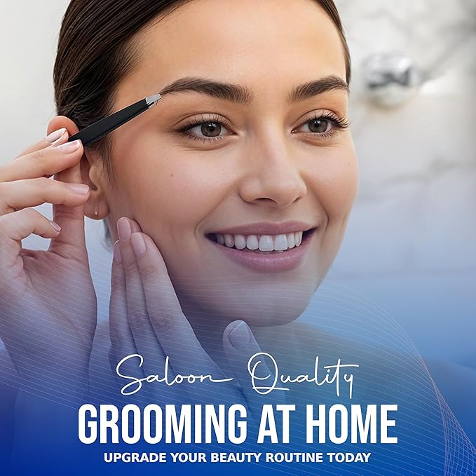 Stainless Steel Mini Slant Tweezer - Professional Precision Eyebrow Tweezers for Women & Men, Rust-Proof Travel Grooming Tool for Facial Hair Removal, Chin Hair & Ingrowns (Matt Black)