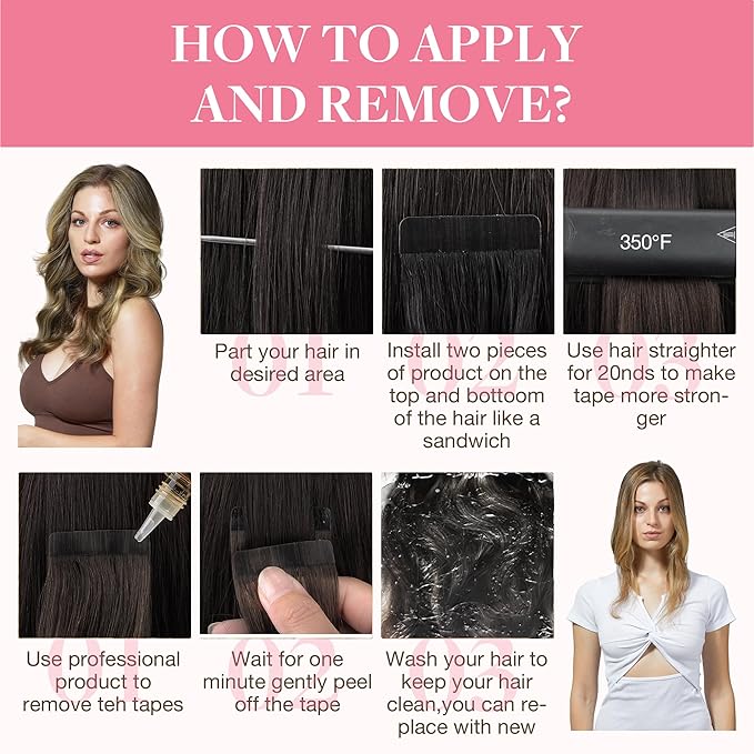 GOO GOO Tape in Hair Extensions Human Hair, 4/18 Balayage Chocolate Brown Highlighted Dirty Blonde, 24inch 100g 40pcs, Skin Weft Seamless Invisible, Silky Straight with Thick Ends, Remy Human Hair