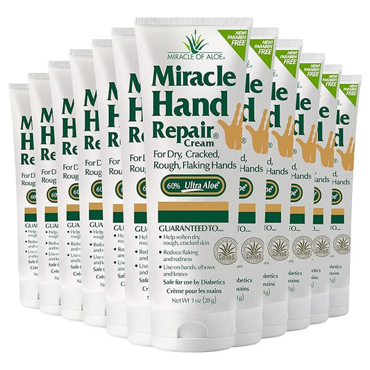Miracle Hand Repair Cream for Dry Cracked Hands 1 oz Best Healing Hand Cream with 60% Aloe Vera - Non-Greasy Moisturizer for Working Hands - Fast Absorbing Lotion for Extremely Dry Skin (12-Pack)