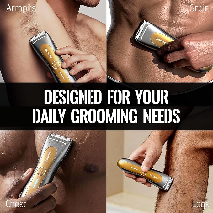 Manscape Groin & Body Hair Trimmer for Men, Electric Ball Shaver & Pubic Grooming Kit, LED Light, IPX7 Waterproof Wet/Dry Groomer, Rechargeable Manscaper with Ceramic Blades (Gold)