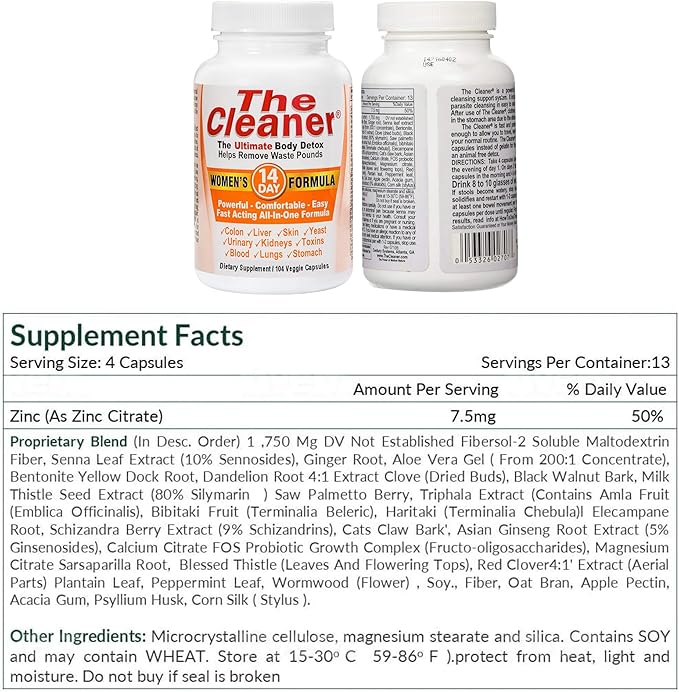 Century Systems The Cleaner Detox, Powerful 14-Day Complete Internal Cleansing Formula for Women, Support Digestive Health, 104 Vegetarian Capsules