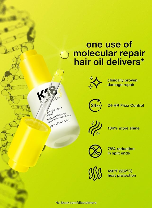 K18 Molecular Repair Hair Oil, Weightless Oil for Stronger, Healthier Hair, Suitable For All Hair Types, 1 Fl Oz