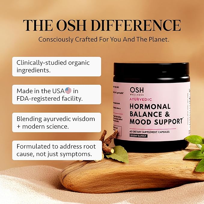 Ayurvedic Hormone Balance for Women | Mood, Energy, & Sleep Support | Cortisol Manager | Regulates Estrogen | Stress Relief | Ashwagandha, Rhodiola, & Shatavari | Made in USA | 60 Ct. - OSH Wellness