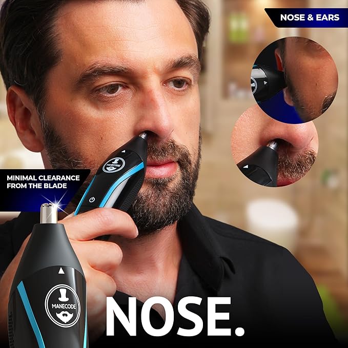 MANECODE® 11-in-1 Beard & Hair Trimmer for Men – Self-Sharp Blades® USB-C, Waterproof, LED Display Multi-Grooming Kit